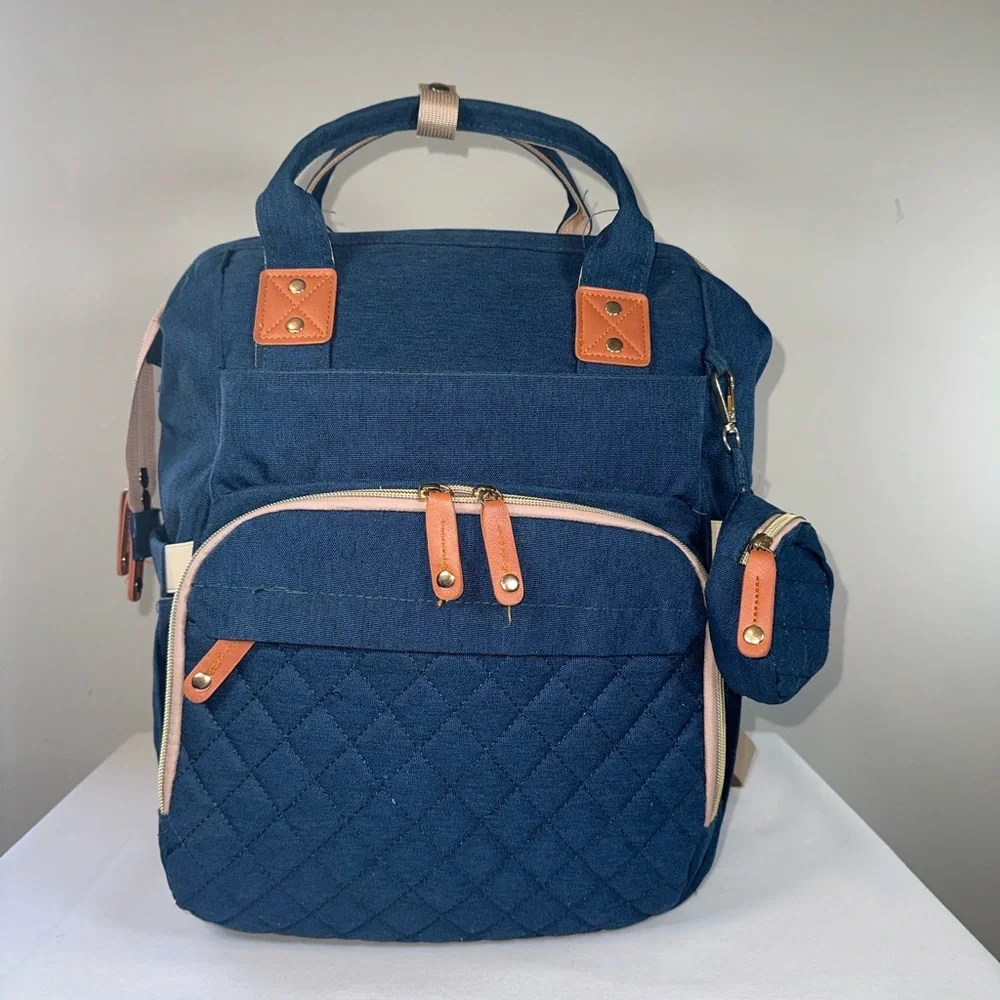 Navy Diaper Backpack Large Capacity Multifunction Water Resistant Stroller Strap